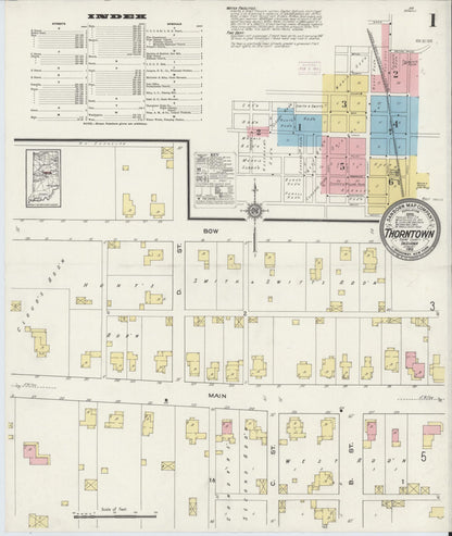 Sanborn Fire Insurance Map from Thorntown, Boone County, Indiana (1915), Sheet #0001 - Historic Sanborn Fire Insurance Map Print, vintage old map wall art, antique decor, genealogy gift, Indiana Indiana map