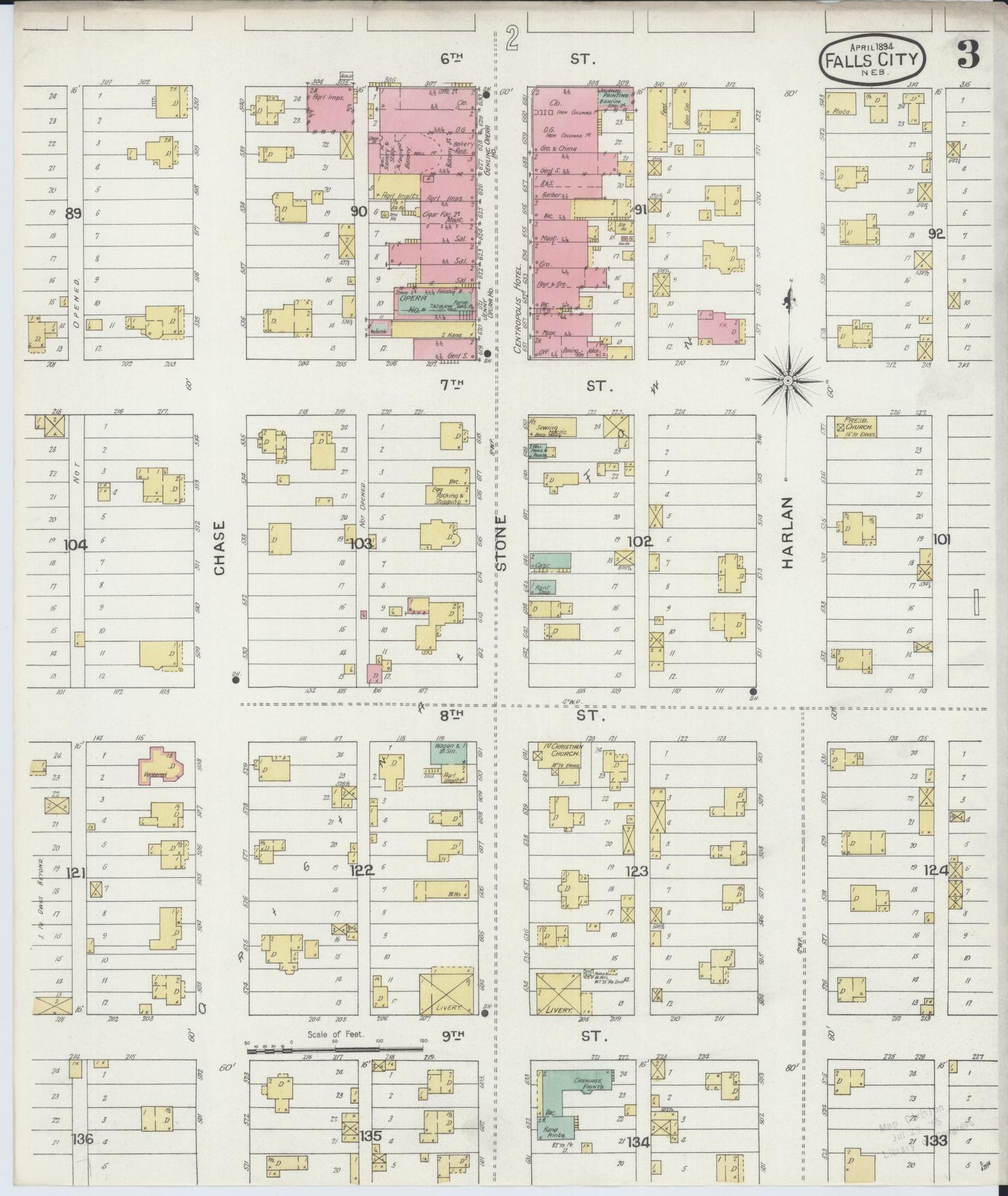Sanborn Fire Insurance Map from Falls City, Richardson County, Nebraska (1894), Sheet #0003 - Complete Map Set gallery image, historic Sanborn map, vintage wall art, Nebraska Nebraska