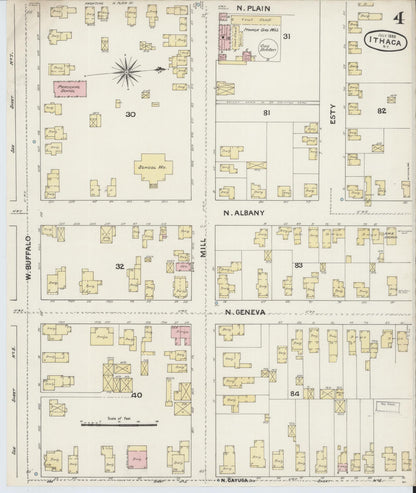 Sanborn Fire Insurance Map from Ithaca, Tompkins County, New York (1888), Sheet #0004 - Complete Map Set gallery image, historic Sanborn map, vintage wall art, New York New York