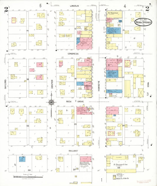Sanborn Fire Insurance Map from Nora Springs, Floyd County, Iowa (1923), Sheet #0002 - Historic Sanborn Fire Insurance Map Print, vintage old map wall art