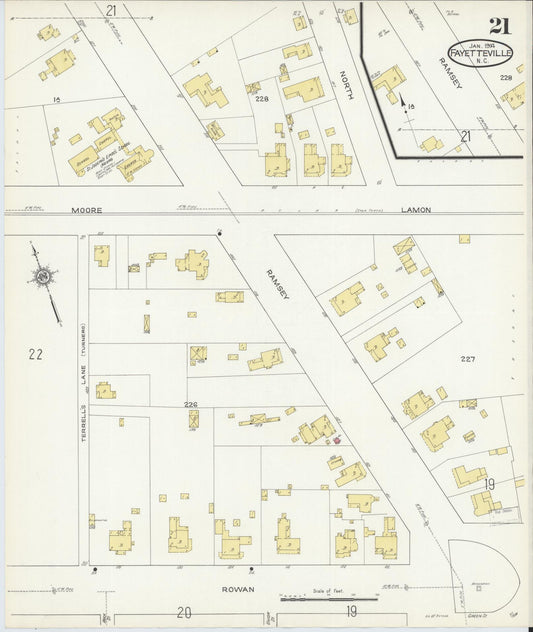 Sanborn Fire Insurance Map from Fayetteville, Cumberland County, North Carolina (1914), Sheet #0021 - Historic Sanborn Fire Insurance Map Print, vintage old map wall art, antique decor, genealogy gift, North Carolina North Carolina map