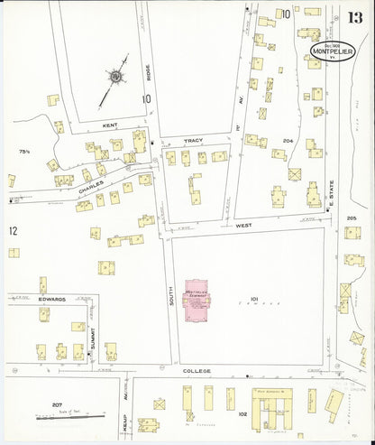 Sanborn Fire Insurance Map from Montpelier, Washington County, Vermont (1909), Sheet #0013 - Complete Map Set gallery image, historic Sanborn map, vintage wall art, Vermont Vermont
