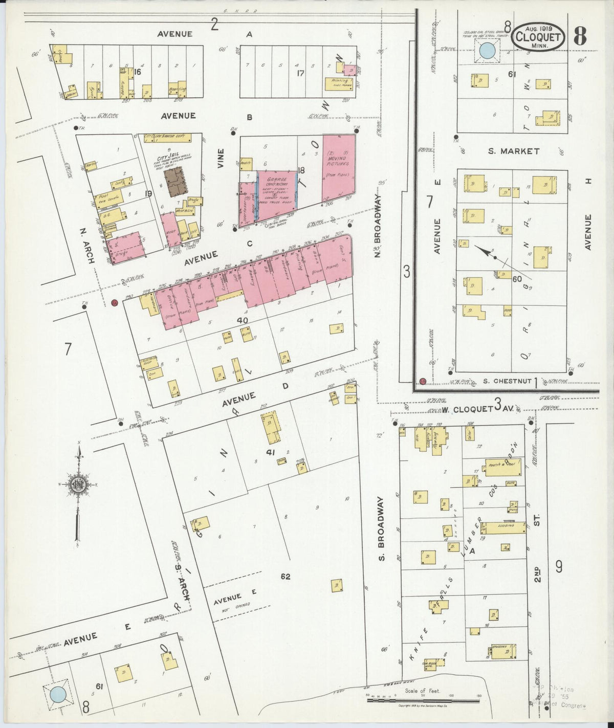Sanborn Fire Insurance Map from Cloquet, Carlton County, Minnesota (1919), Sheet #0008 - Complete Map Set gallery image, historic Sanborn map, vintage wall art, Minnesota Minnesota