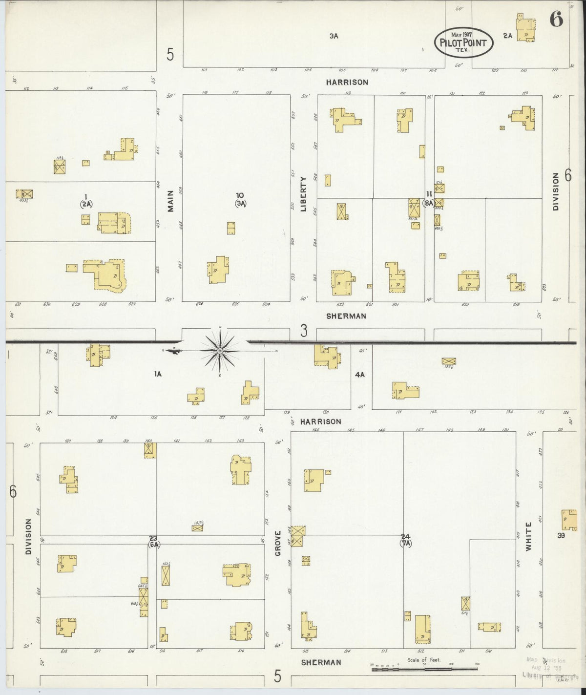 Sanborn Fire Insurance Map from Pilot Point, Denton County, Texas (1907), Sheet #0006 - Complete Map Set gallery image, historic Sanborn map, vintage wall art, Texas Texas