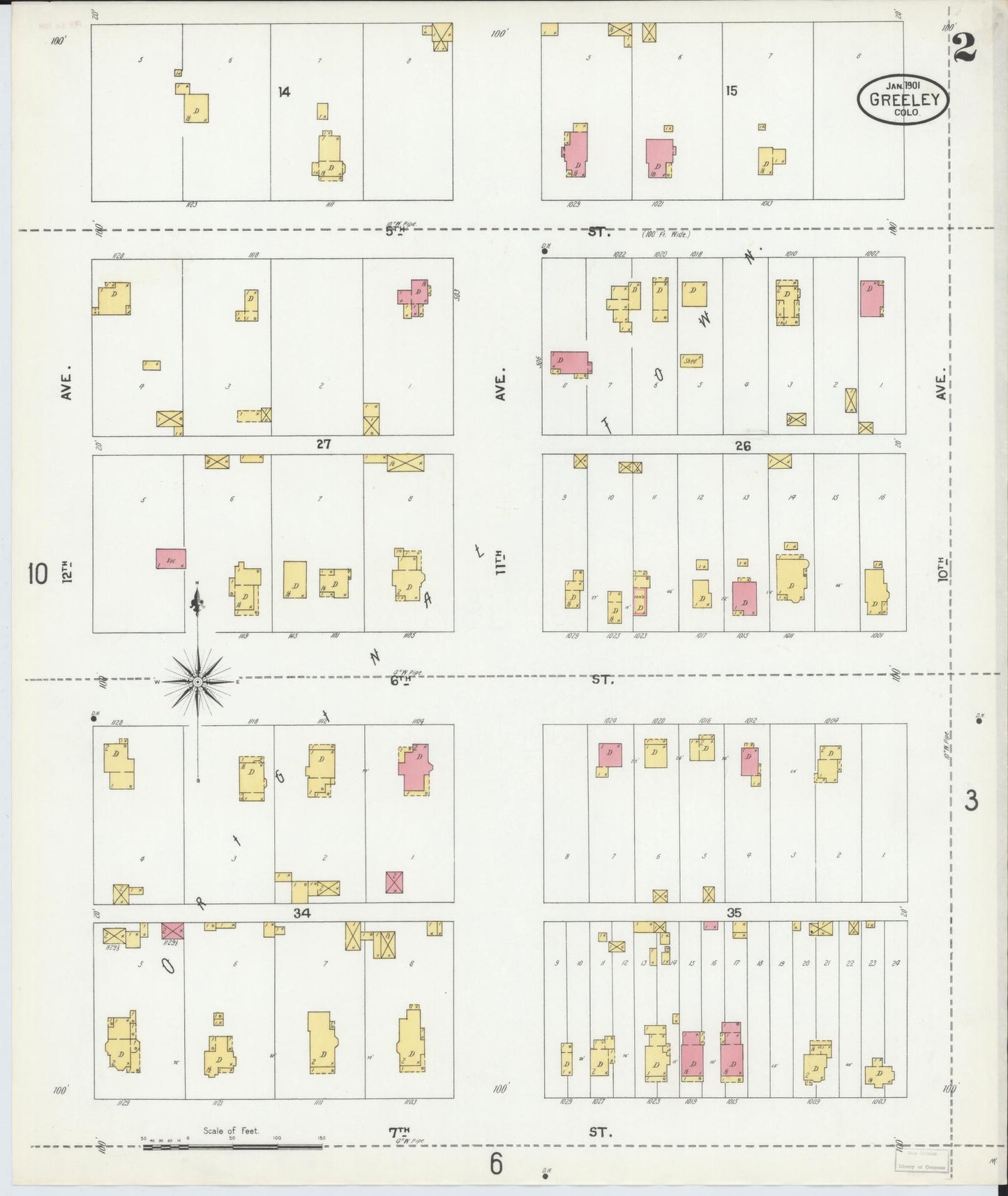 Sanborn Fire Insurance Map from Greeley, Weld County, Colorado (1901), Sheet #0002 - Historic Sanborn Fire Insurance Map Print, vintage old map wall art, antique decor, genealogy gift, Colorado Colorado map