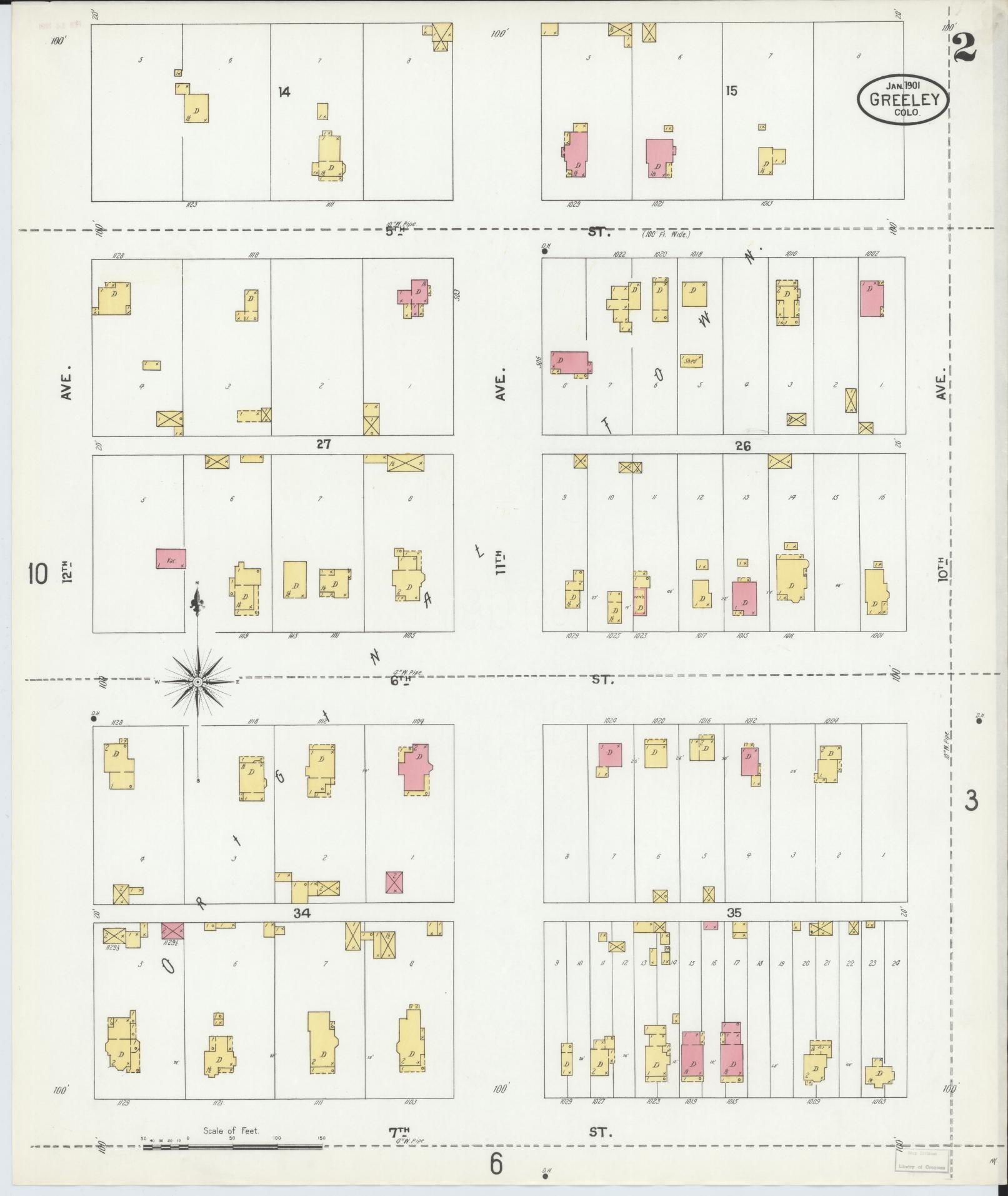 Sanborn Fire Insurance Map from Greeley, Weld County, Colorado (1901), Sheet #0002 - Historic Sanborn Fire Insurance Map Print, vintage old map wall art, antique decor, genealogy gift, Colorado Colorado map