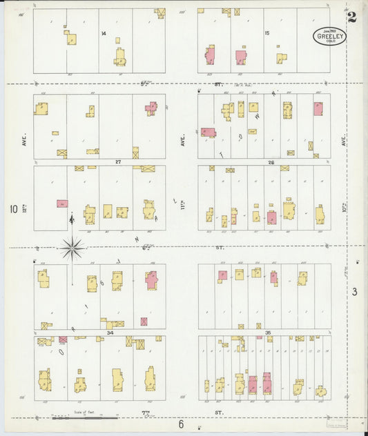 Sanborn Fire Insurance Map from Greeley, Weld County, Colorado (1901), Sheet #0002 - Historic Sanborn Fire Insurance Map Print, vintage old map wall art, antique decor, genealogy gift, Colorado Colorado map