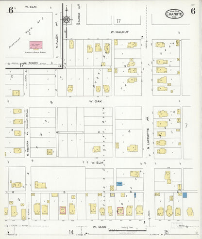 Sanborn Fire Insurance Map from Chanute, Neosho County, Kansas (1924), Sheet #0006 - Complete Map Set gallery image, historic Sanborn map, vintage wall art, Kansas Kansas