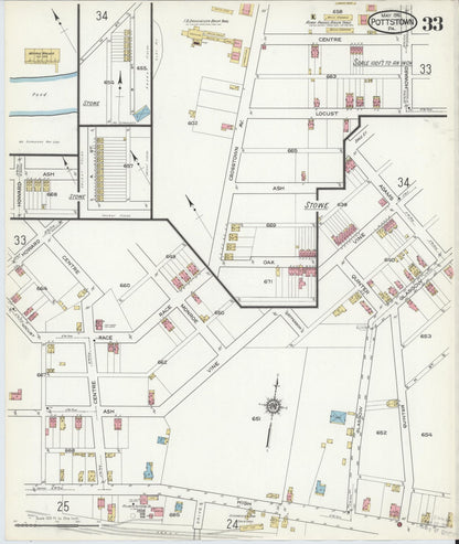 Sanborn Fire Insurance Map from Pottstown, Montgomery County, Pennsylvania (1916), Sheet #0033 - Historic Sanborn Fire Insurance Map Print, vintage old map wall art, antique decor, genealogy gift, Pennsylvania Pennsylvania map