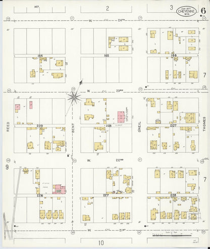 Sanborn Fire Insurance Map from Cheyenne, Laramie County, Wyoming (1907), Sheet #0006 - Complete Map Set gallery image, historic Sanborn map, vintage wall art, Wyoming Wyoming