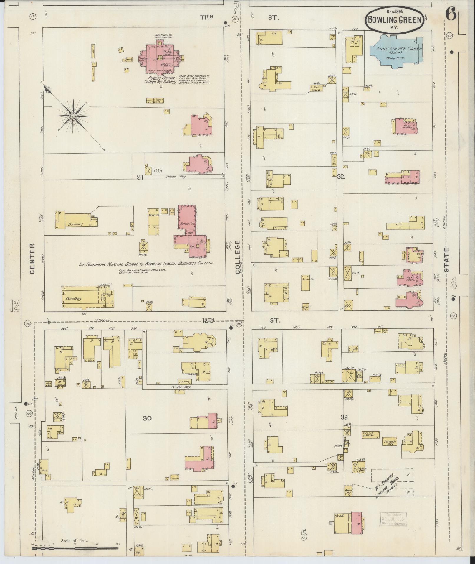 Sanborn Fire Insurance Map from Bowling Green, Warren County, Kentucky (1895), Sheet #0006 - Complete Map Set gallery image, historic Sanborn map, vintage wall art, Kentucky Kentucky