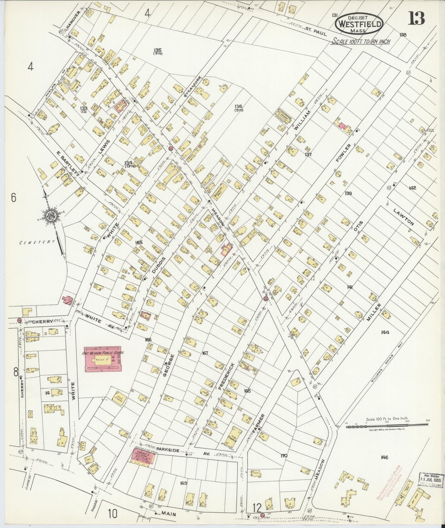 Sanborn Fire Insurance Map from Westfield, Hampden County, Massachusetts (1917), Sheet #0013 - Historic Sanborn Fire Insurance Map Print, vintage old map wall art, antique decor, genealogy gift, Massachusetts Massachusetts map