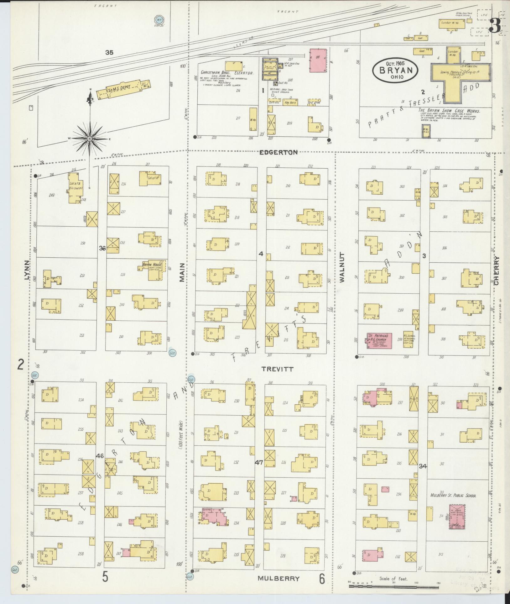 Sanborn Fire Insurance Map from Bryan, Williams County, Ohio (1905), Sheet #0003 - Complete Map Set gallery image, historic Sanborn map, vintage wall art, Ohio Ohio