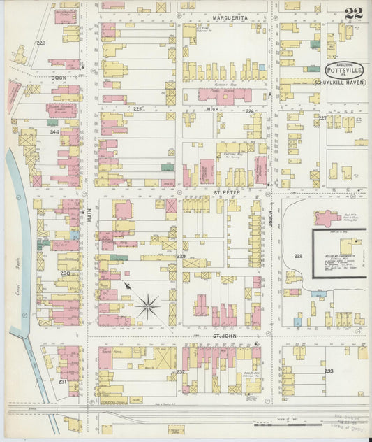 Sanborn Fire Insurance Map from Pottsville, Schuylkill County, Pennsylvania (1895), Sheet #0022 - Historic Sanborn Fire Insurance Map Print, vintage old map wall art, antique decor, genealogy gift, Pennsylvania Pennsylvania map
