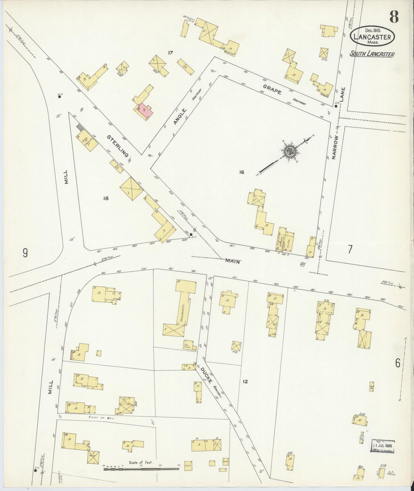 Sanborn Fire Insurance Map from Lancaster, Worcester County, Massachusetts (1910), Sheet #0008 - Complete Map Set gallery image, historic Sanborn map, vintage wall art, Massachusetts Massachusetts