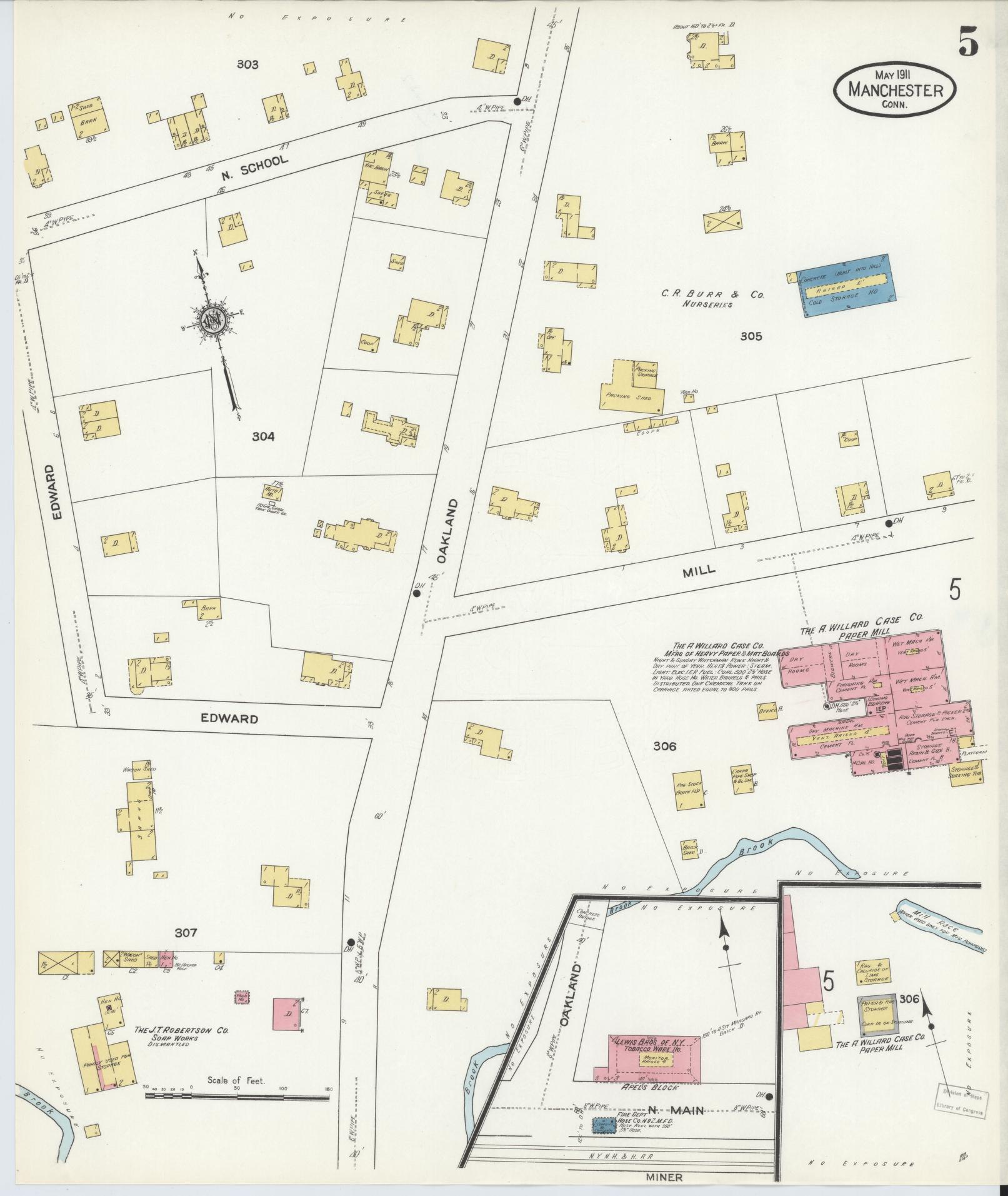 Sanborn Fire Insurance Map from Manchester, Hartford County, Connecticut. (1911), Sheet 5 – Historic Sanborn Fire Insurance Map Print
