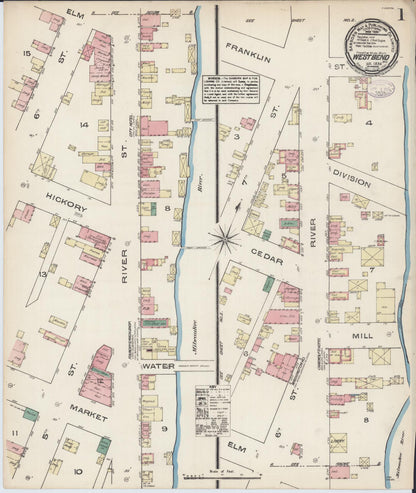 Sanborn Fire Insurance Map from West Bend, Washington County, Wisconsin (1884), Sheet #0001 - Historic Sanborn Fire Insurance Map Print, vintage old map wall art, antique decor, genealogy gift, Wisconsin Wisconsin map