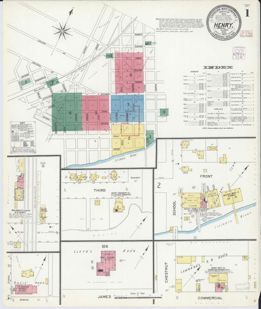 Sanborn Fire Insurance Map from Henry, Marshall County, Illinois (1907), Sheet #0001 - Complete Map Set gallery image, historic Sanborn map, vintage wall art, Illinois Illinois