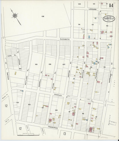 Sanborn Fire Insurance Map from Garfield, Bergen County, New Jersey (1910), Sheet #0014 - Historic Sanborn Fire Insurance Map Print, vintage old map wall art, antique decor, genealogy gift, New Jersey New Jersey map