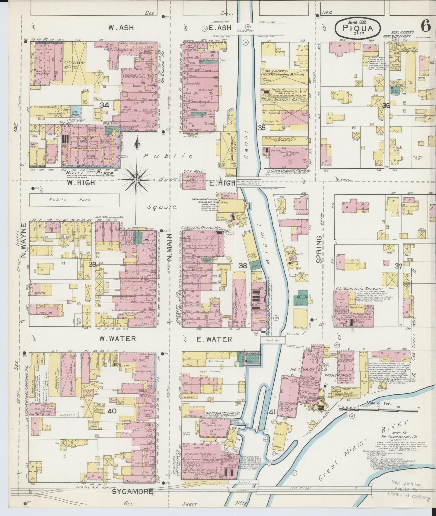 Sanborn Fire Insurance Map from Piqua, Miami County, Ohio (1892), Sheet #0006 - Historic Sanborn Fire Insurance Map Print, vintage old map wall art, antique decor, genealogy gift, Ohio Ohio map