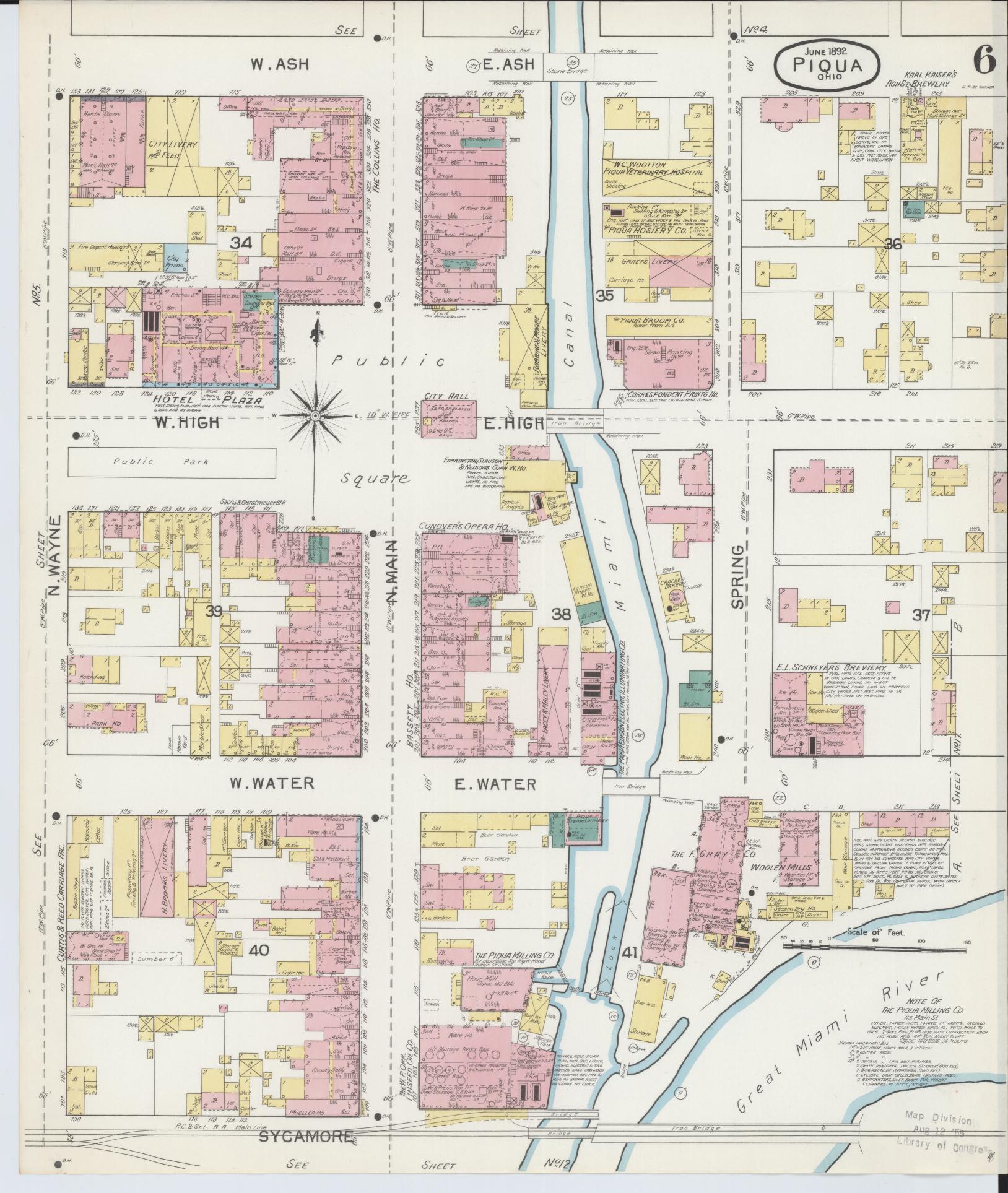 Sanborn Fire Insurance Map from Piqua, Miami County, Ohio (1892), Sheet #0006 - Historic Sanborn Fire Insurance Map Print, vintage old map wall art, antique decor, genealogy gift, Ohio Ohio map