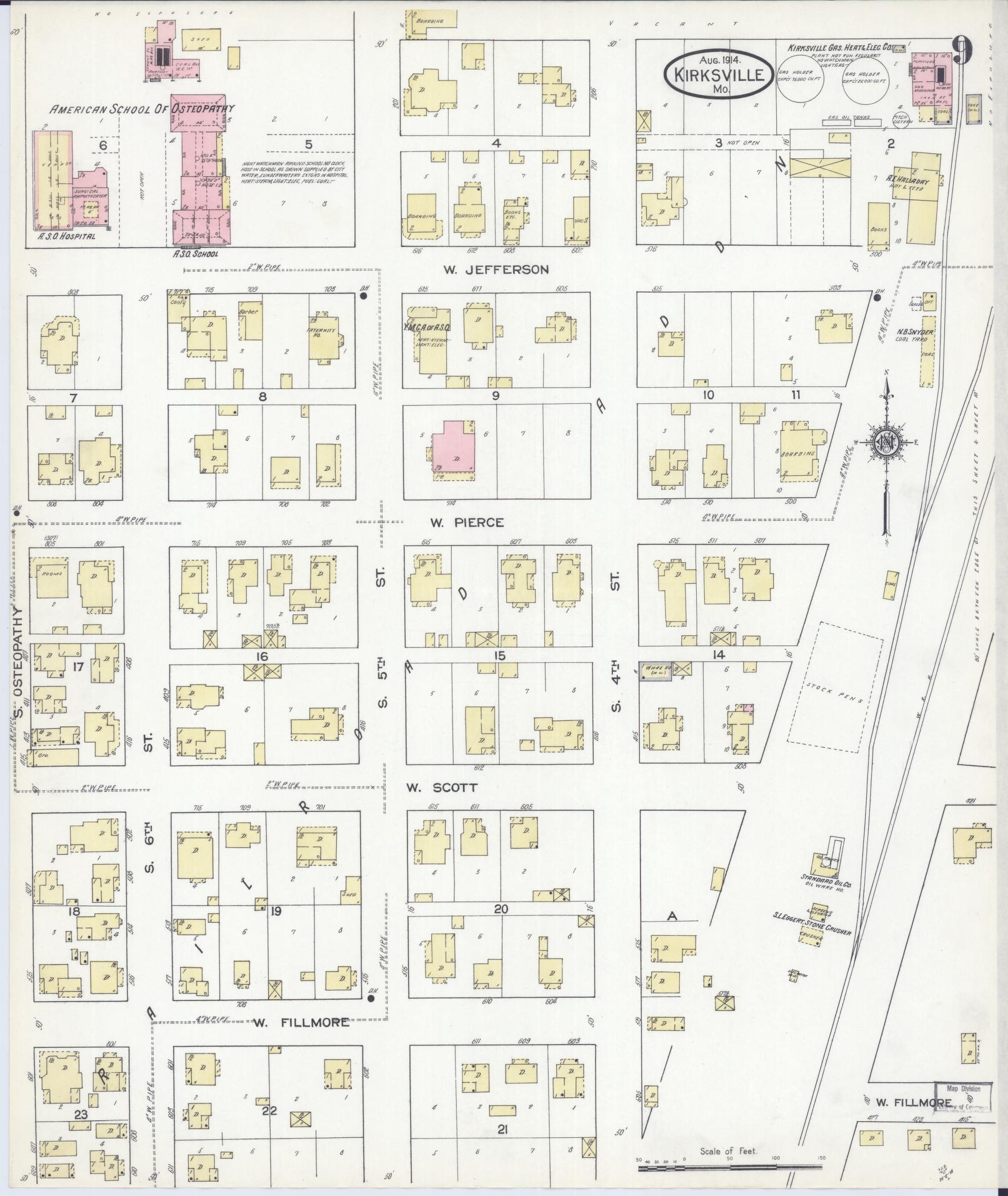 Sanborn Fire Insurance Map from Kirksville, Adair County, Missouri (1914), Sheet #0009 - Historic Sanborn Fire Insurance Map Print, vintage old map wall art, antique decor, genealogy gift, Missouri Missouri map