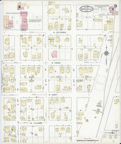 Sanborn Fire Insurance Map from Kirksville, Adair County, Missouri (1914), Sheet #0009 - Historic Sanborn Fire Insurance Map Print, vintage old map wall art, antique decor, genealogy gift, Missouri Missouri map