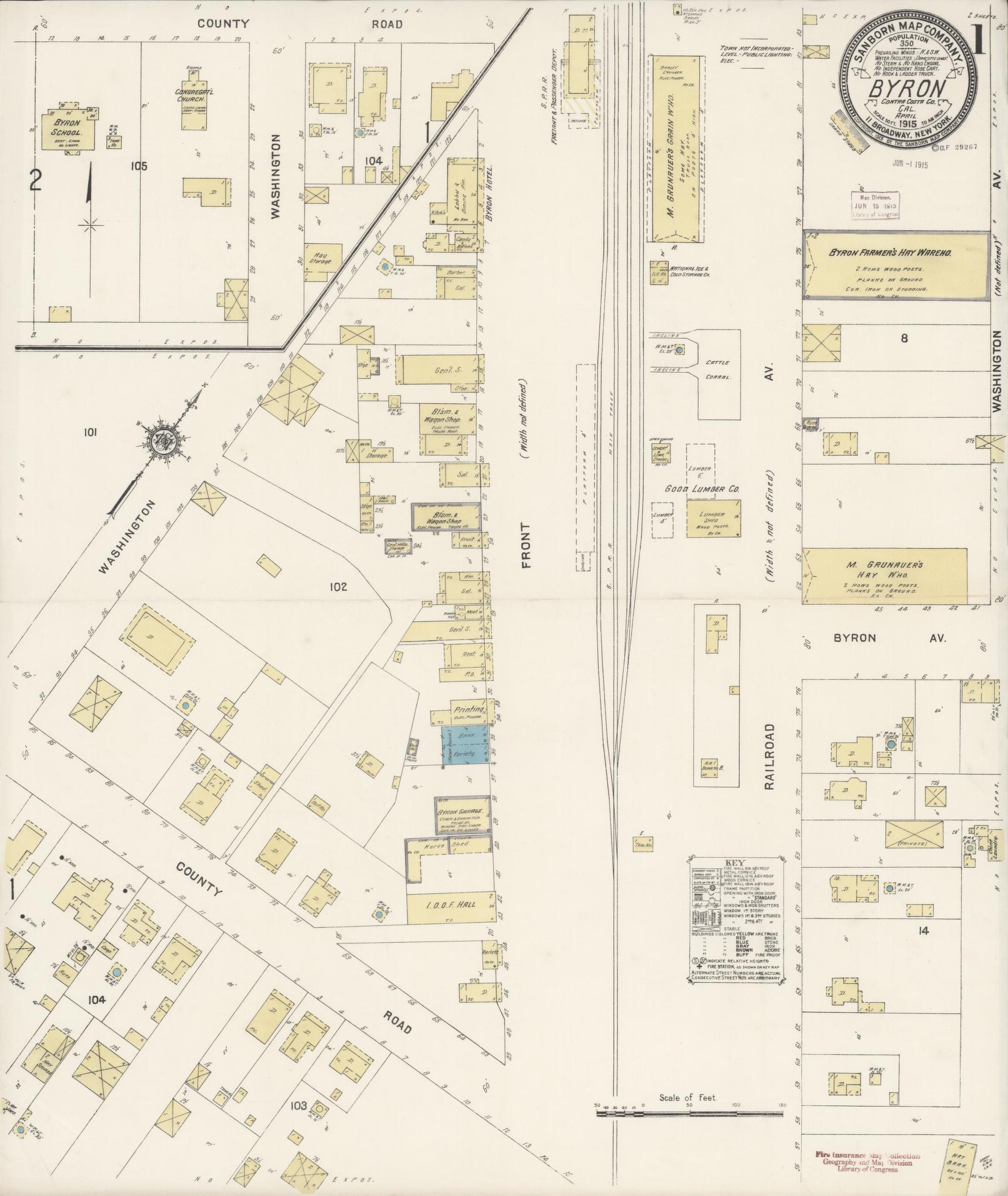 Sanborn Fire Insurance Map from Byron, Contra Costa County, California (1915), Sheet #0001 - Historic Sanborn Fire Insurance Map Print, vintage old map wall art, antique decor, genealogy gift, California California map