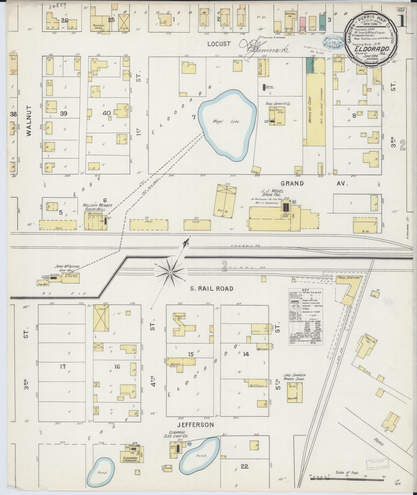 Sanborn Fire Insurance Map from Eldorado, Saline County, Illinois (1894), Sheet #0001 - Historic Sanborn Fire Insurance Map Print, vintage old map wall art, antique decor, genealogy gift, Illinois Illinois map