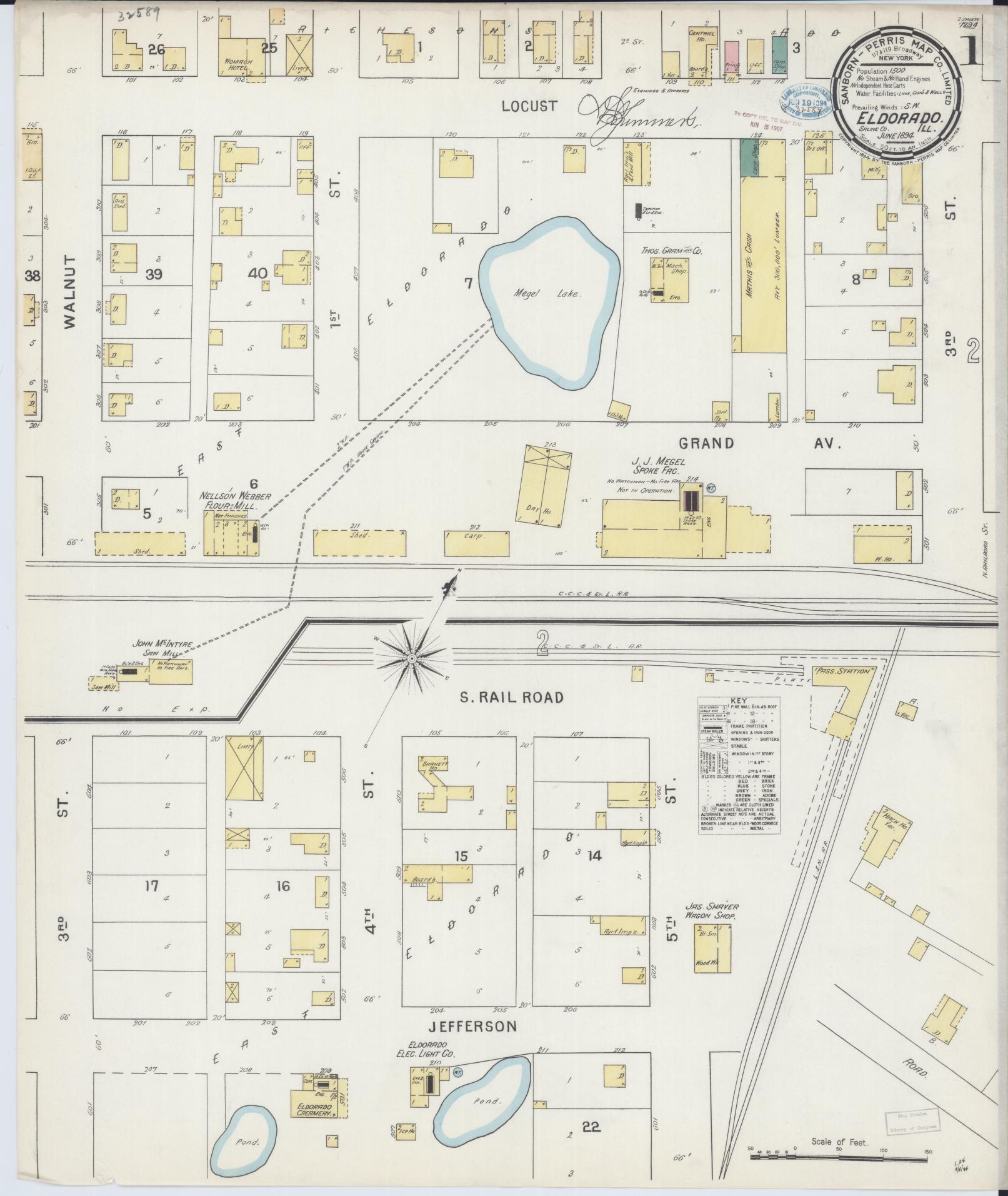 Sanborn Fire Insurance Map from Eldorado, Saline County, Illinois (1894), Sheet #0001 - Historic Sanborn Fire Insurance Map Print, vintage old map wall art, antique decor, genealogy gift, Illinois Illinois map