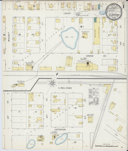 Sanborn Fire Insurance Map from Eldorado, Saline County, Illinois (1894), Sheet #0001 - Historic Sanborn Fire Insurance Map Print, vintage old map wall art, antique decor, genealogy gift, Illinois Illinois map