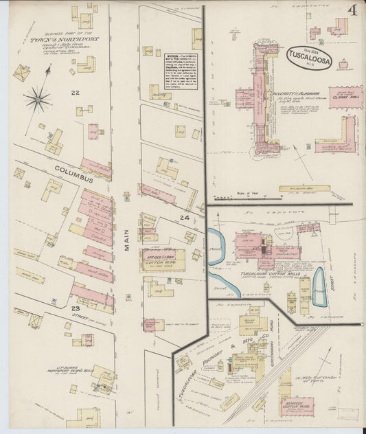 Sanborn Fire Insurance Map from Tuscaloosa, Tuscaloosa County, Alabama (1884), Sheet #0004 - Historic Sanborn Fire Insurance Map Print, vintage old map wall art, antique decor, genealogy gift, Alabama Alabama map