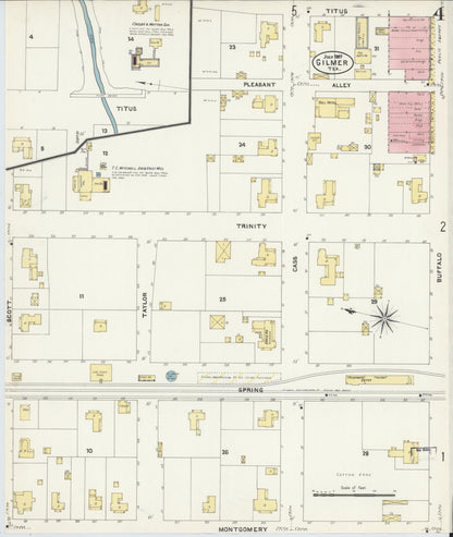 Sanborn Fire Insurance Map from Gilmer, Upshur County, Texas (1907), Sheet #0004 - Complete Map Set gallery image, historic Sanborn map, vintage wall art, Texas Texas