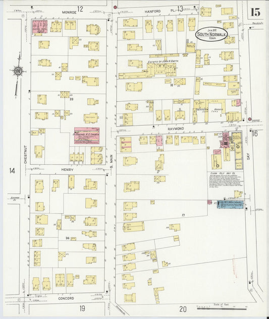 Sanborn Fire Insurance Map from South Norwalk, Fairfield County, Connecticut (1912), Sheet #0015 - Historic Sanborn Fire Insurance Map Print, vintage old map wall art, antique decor, genealogy gift, Connecticut Connecticut map
