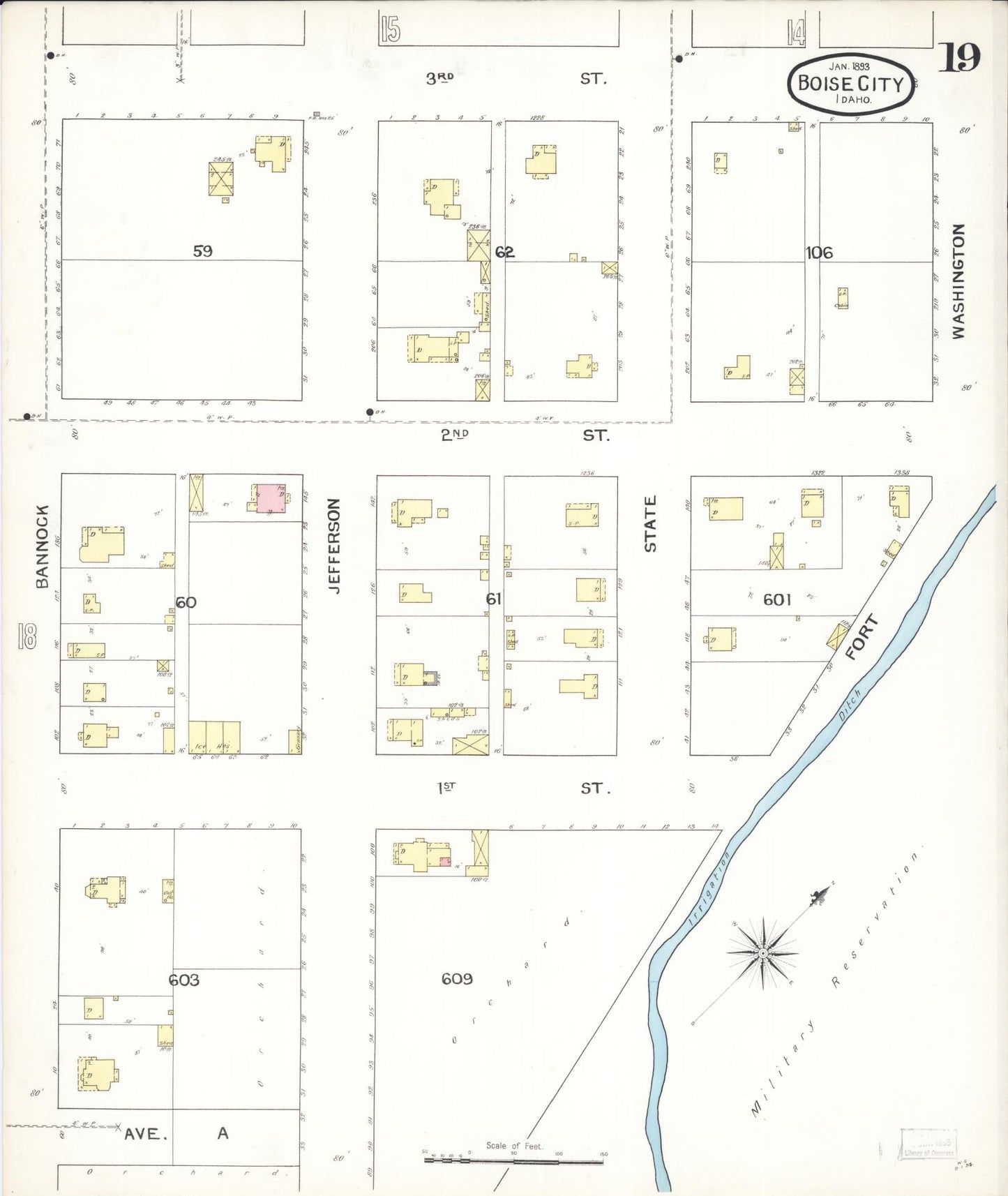 Sanborn Fire Insurance Map from Boise, Ada County, Idaho (1893), Sheet #0019 - Complete Map Set gallery image, historic Sanborn map, vintage wall art, Idaho Idaho