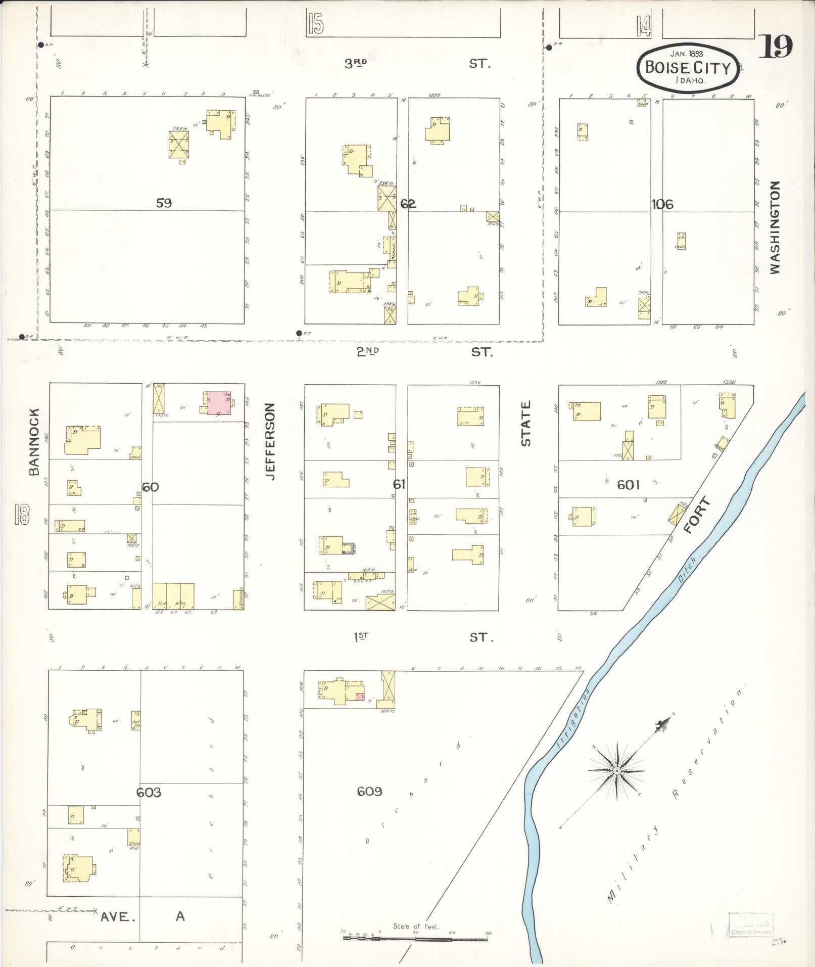Sanborn Fire Insurance Map from Boise, Ada County, Idaho (1893), Sheet #0019 - Complete Map Set gallery image, historic Sanborn map, vintage wall art, Idaho Idaho