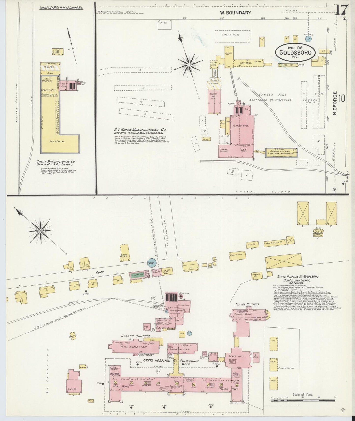Sanborn Fire Insurance Map from Goldsboro, Wayne County, North Carolina (1908), Sheet #0017 - Complete Map Set gallery image, historic Sanborn map, vintage wall art, North Carolina North Carolina