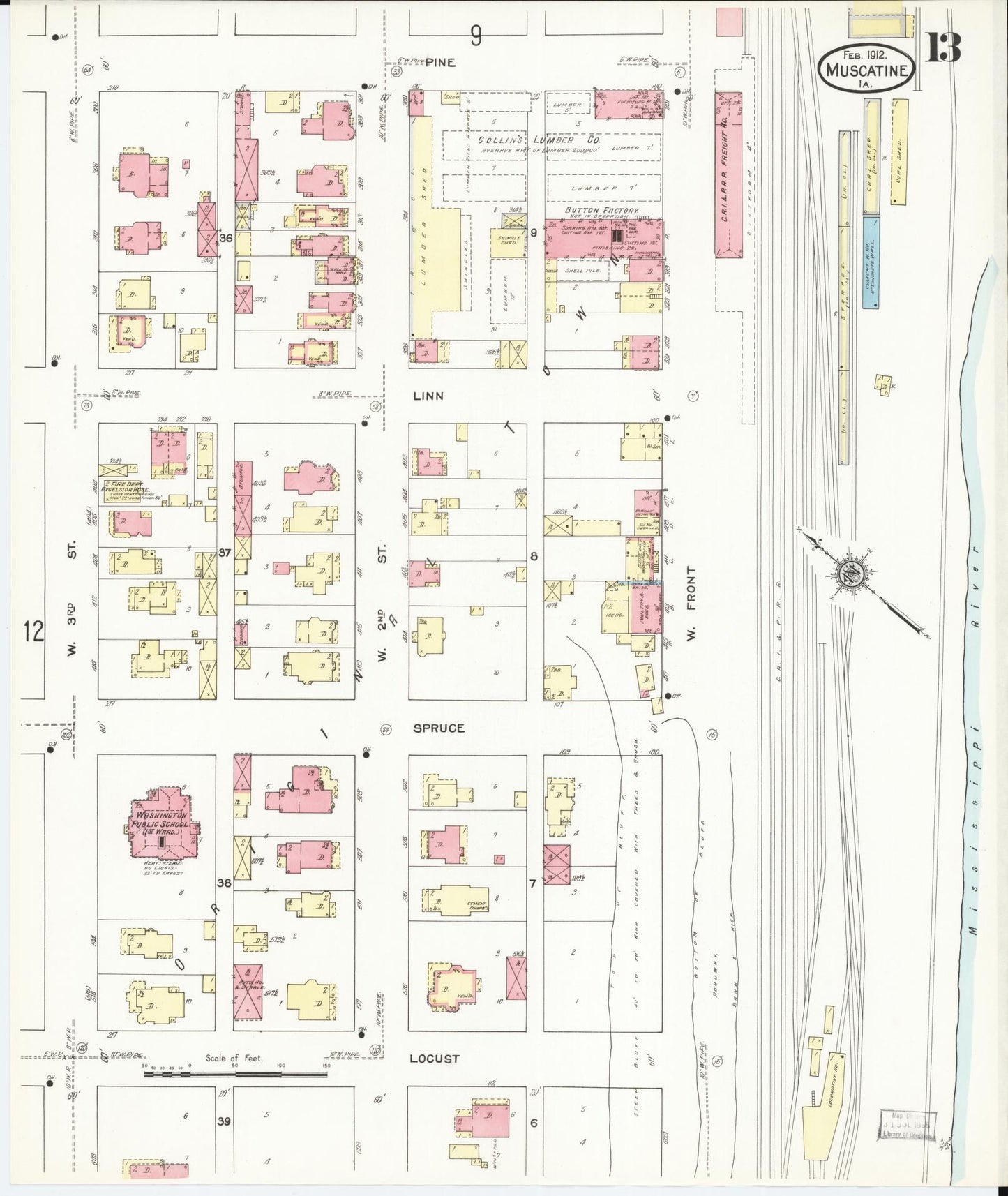 Sanborn Fire Insurance Map from Muscatine, Muscatine County, Iowa (1912), Sheet #0013 - Historic Sanborn Fire Insurance Map Print