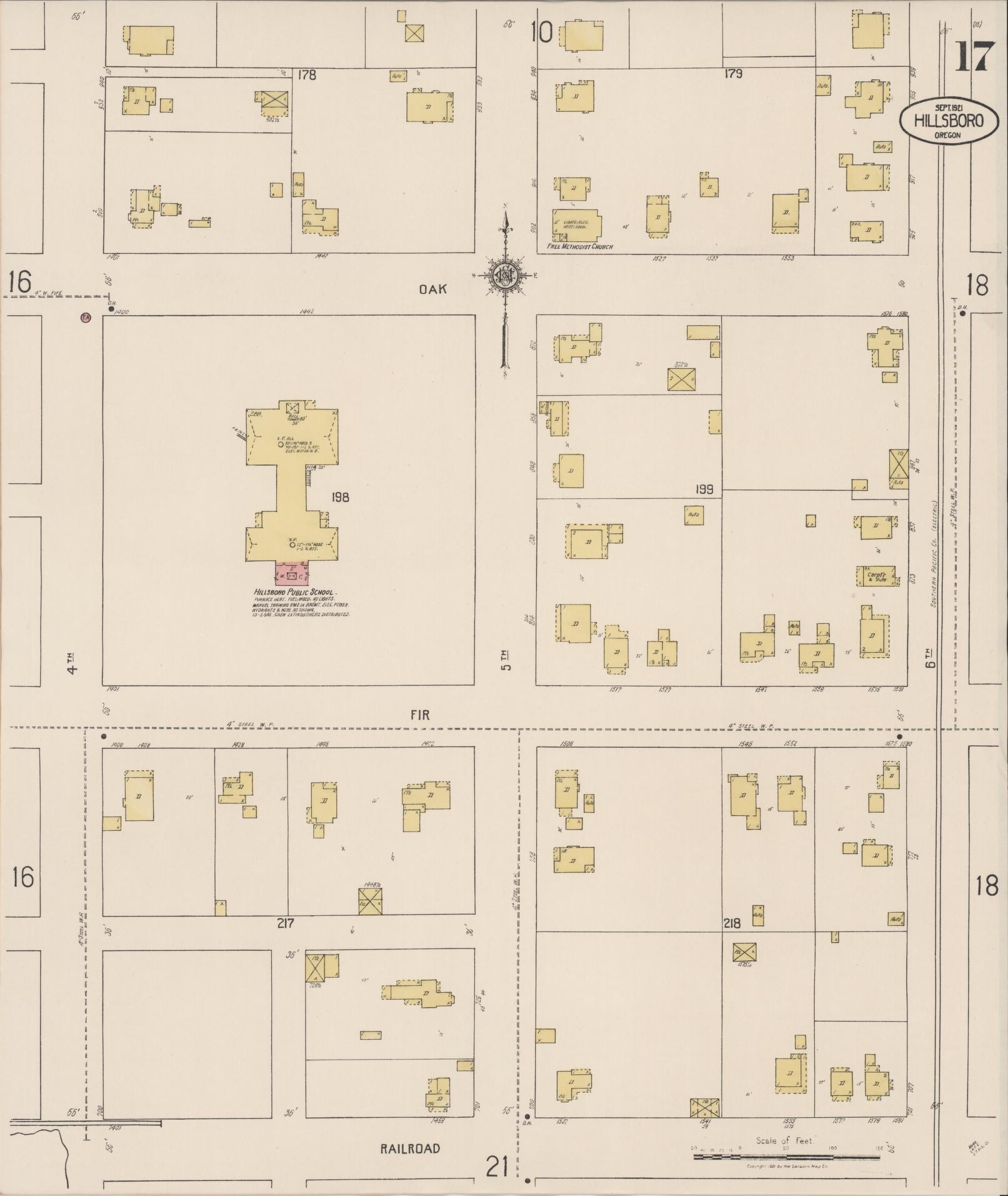 Sanborn Fire Insurance Map from Hillsboro, Washington County, Oregon (1921), Sheet #0017 - Complete Map Set gallery image, historic Sanborn map, vintage wall art, Oregon Oregon