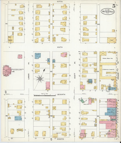 Sanborn Fire Insurance Map from Wichita Falls, Wichita County, Texas (1908), Sheet #0005 - Complete Map Set gallery image, historic Sanborn map, vintage wall art, Texas Texas