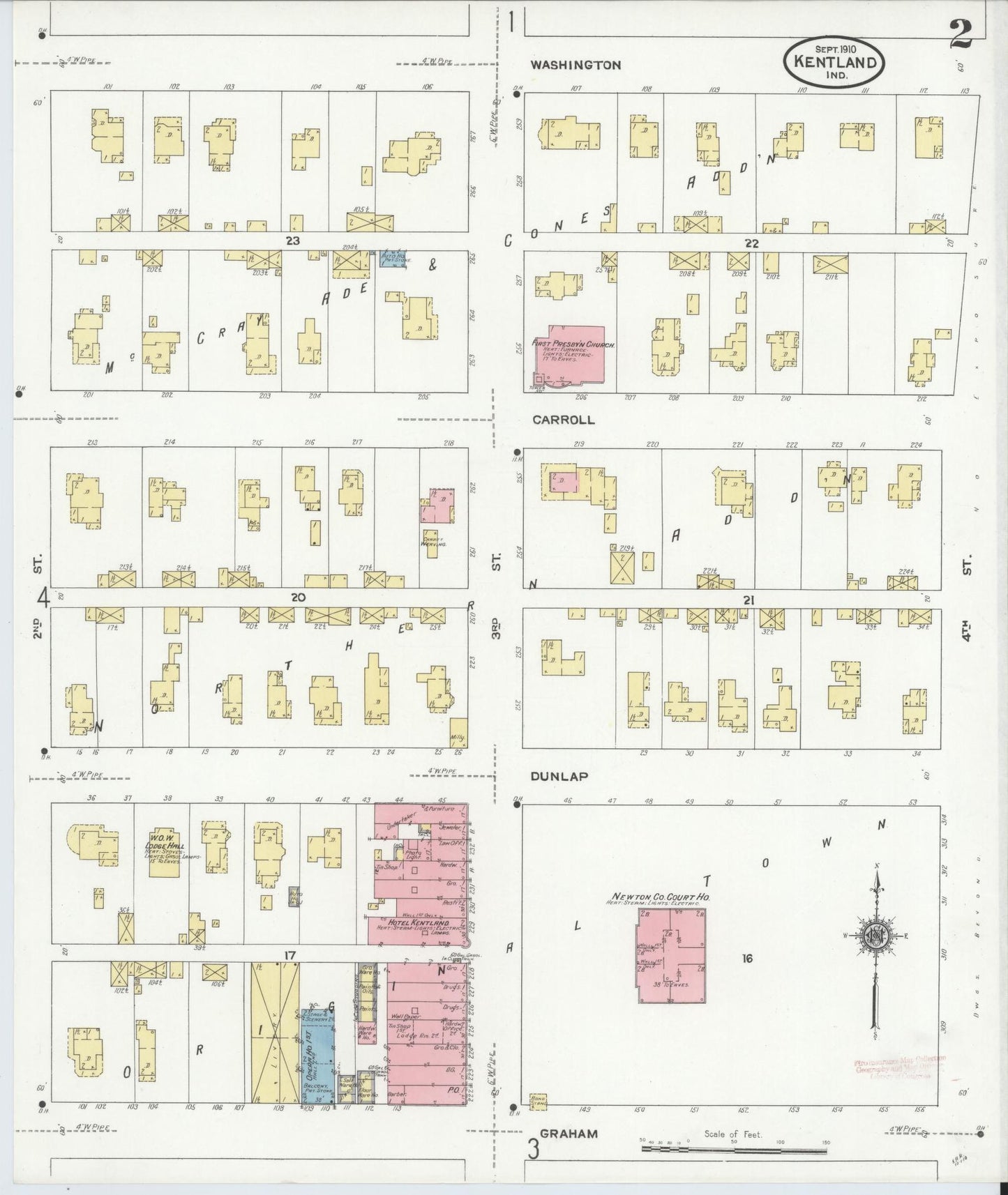 Sanborn Fire Insurance Map from Kentland, Newton County, Indiana (1910), Sheet #0002 - Complete Map Set gallery image, historic Sanborn map, vintage wall art, Indiana Indiana