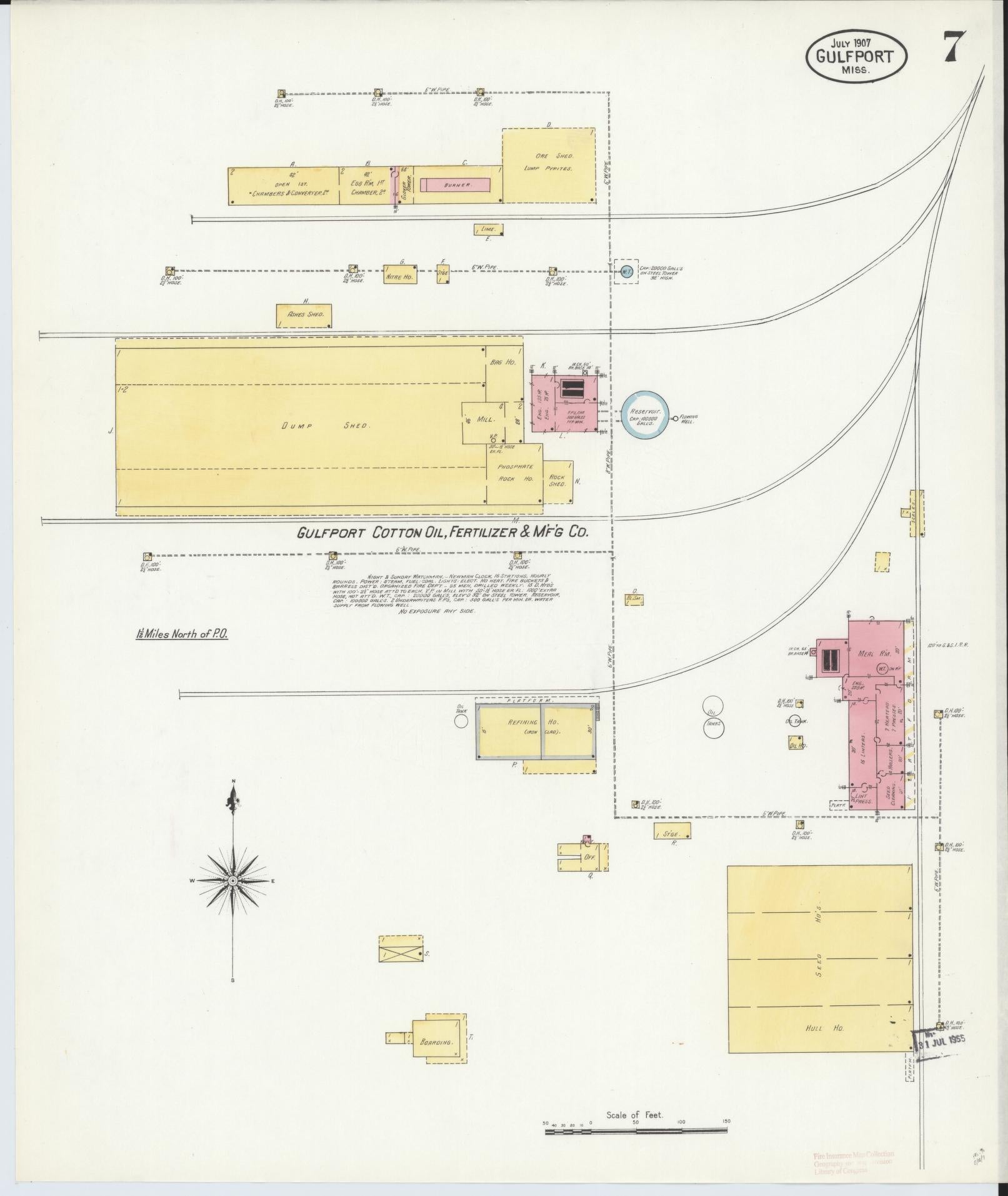 Sanborn Fire Insurance Map from Gulfport, Harrison County, Mississippi (1907), Sheet #0007 - Historic Sanborn Fire Insurance Map Print, vintage old map wall art, antique decor, genealogy gift, Mississippi Mississippi map