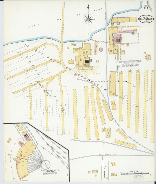 Sanborn Fire Insurance Map from Gladstone, Delta County, Michigan (1907), Sheet #0008 - Historic Sanborn Fire Insurance Map Print, vintage old map wall art, antique decor, genealogy gift, Michigan Michigan map