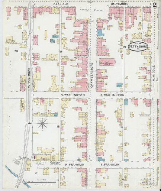 Sanborn Fire Insurance Map from Gettysburg, Adams County, Pennsylvania (1891), Sheet #0002 - Historic Sanborn Fire Insurance Map Print, vintage old map wall art, antique decor, genealogy gift, Pennsylvania Pennsylvania map