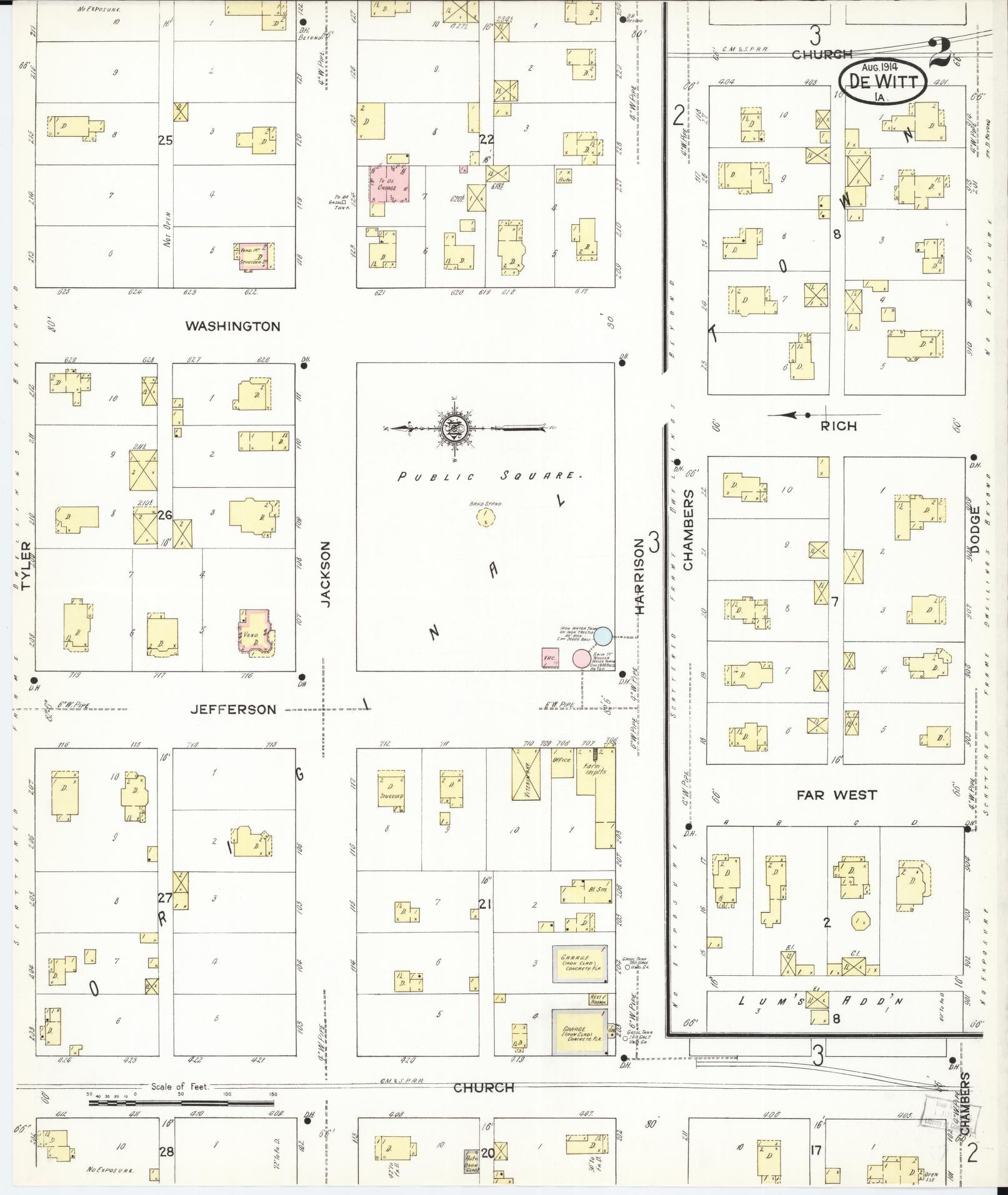 Sanborn Fire Insurance Map from De Witt, Clinton County, Iowa (1914), Sheet #0002 - Historic Sanborn Fire Insurance Map Print, vintage old map wall art