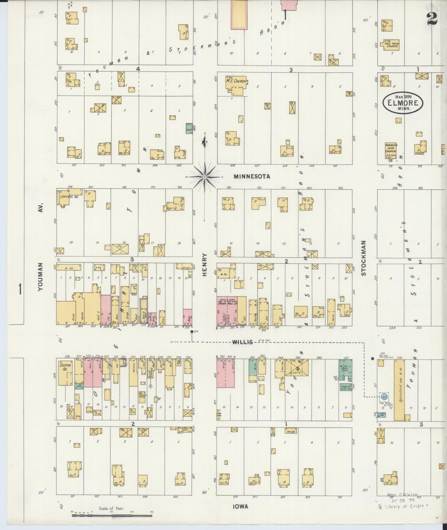 Sanborn Fire Insurance Map from Elmore, Faribault County, Minnesota (1899), Sheet #0002 - Complete Map Set gallery image, historic Sanborn map, vintage wall art, Minnesota Minnesota