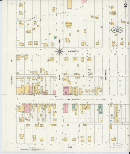 Sanborn Fire Insurance Map from Elmore, Faribault County, Minnesota (1899), Sheet #0002 - Complete Map Set gallery image, historic Sanborn map, vintage wall art, Minnesota Minnesota