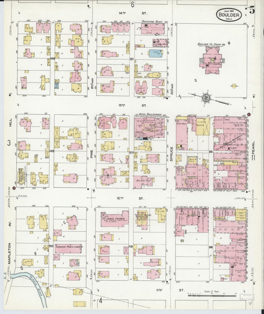 Sanborn Fire Insurance Map from Boulder, Boulder County, Colorado (1910), Sheet #0005 - Historic Sanborn Fire Insurance Map Print, vintage old map wall art, antique decor, genealogy gift, Colorado Colorado map