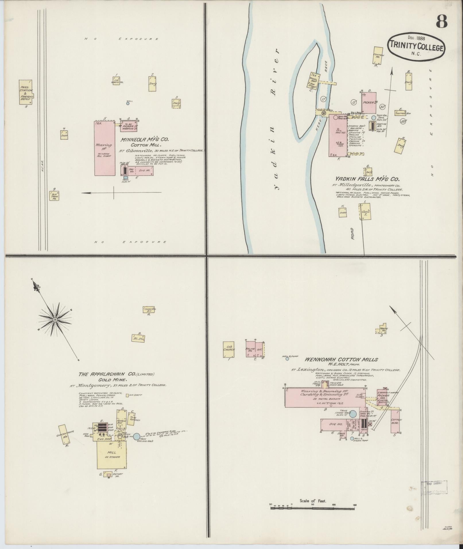 Sanborn Fire Insurance Map from Trinity College, Randolph County, North Carolina (1888), Sheet #0008 - Complete Map Set gallery image, historic Sanborn map, vintage wall art, North Carolina North Carolina