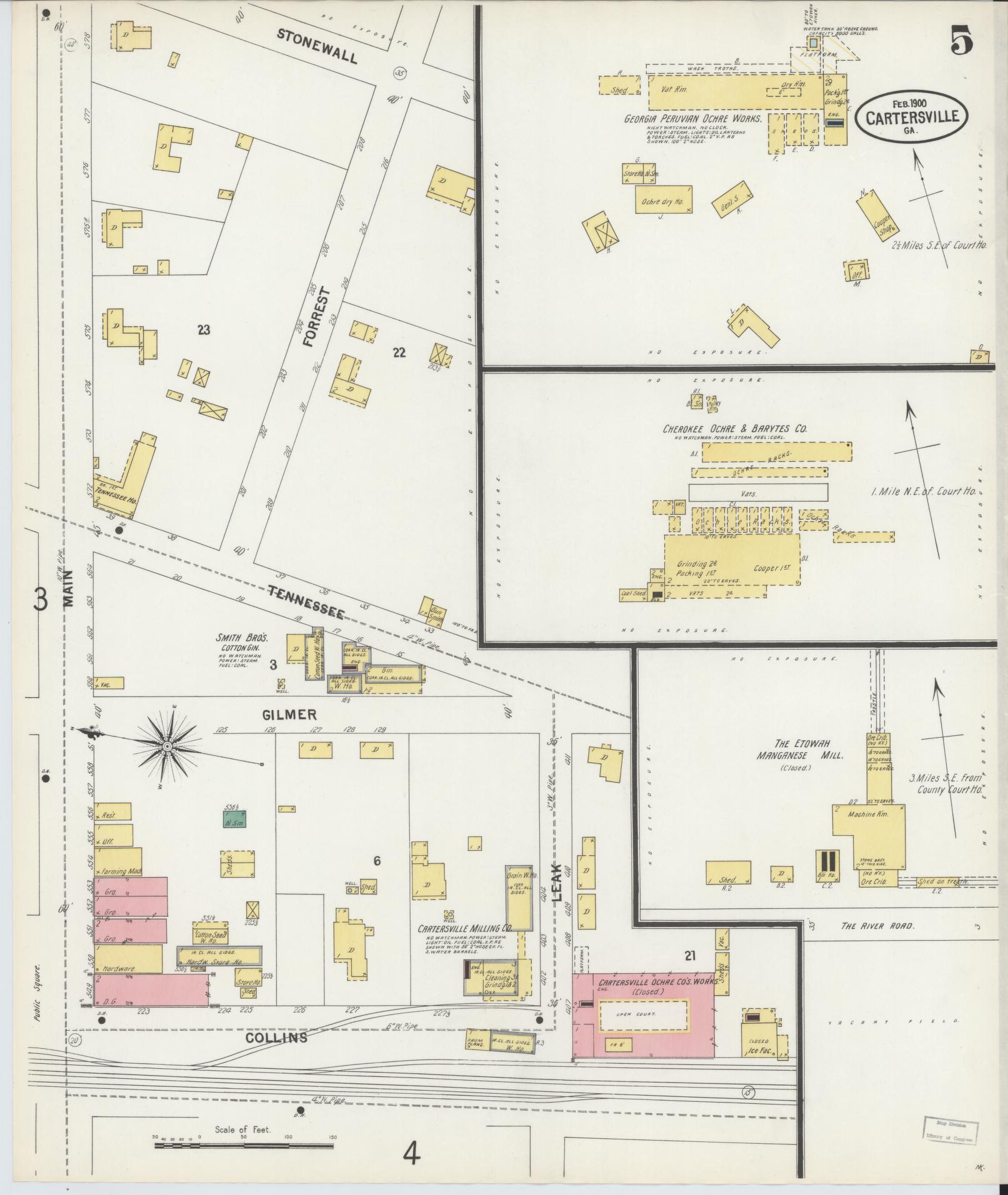 Sanborn Fire Insurance Map from Cartersville, Bartow County, Georgia (1900), Sheet #0005 - Complete Map Set gallery image, historic Sanborn map, vintage wall art, Georgia Georgia